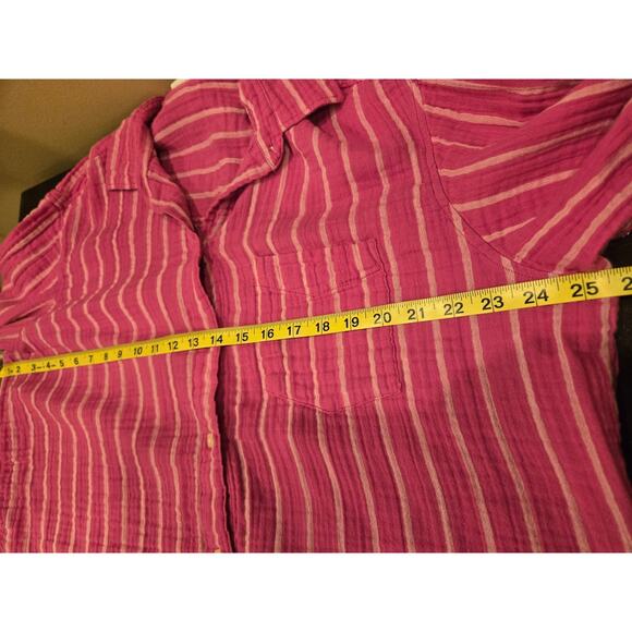 Gap The Big Shirt 100% Gauze Cotton Pink White Stripe Pocket Womens Size Large - Picture 8 of 9